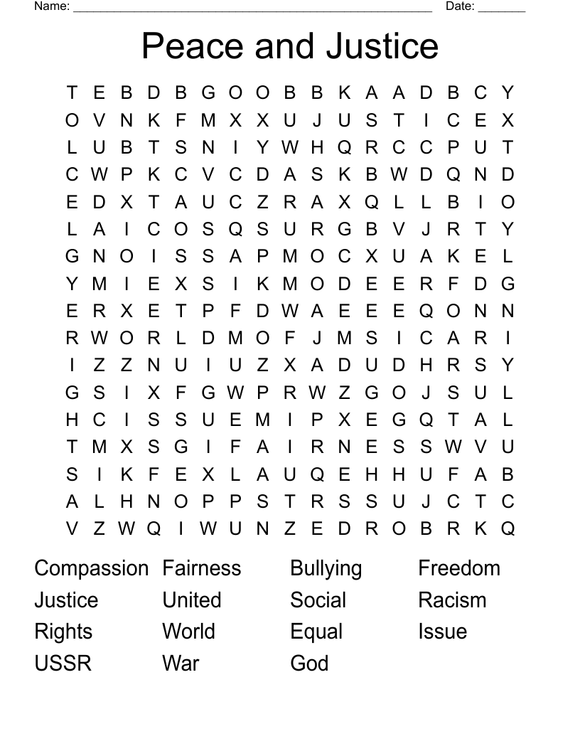 Peace and Justice Word Search