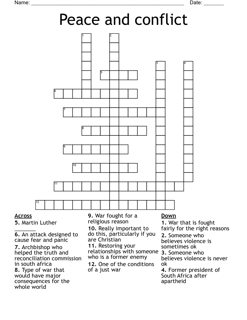 Peace and conflict Crossword