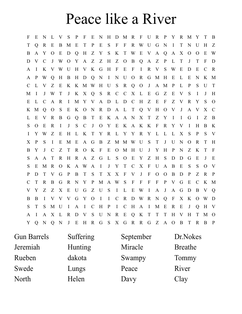 Peace like a River Word Search