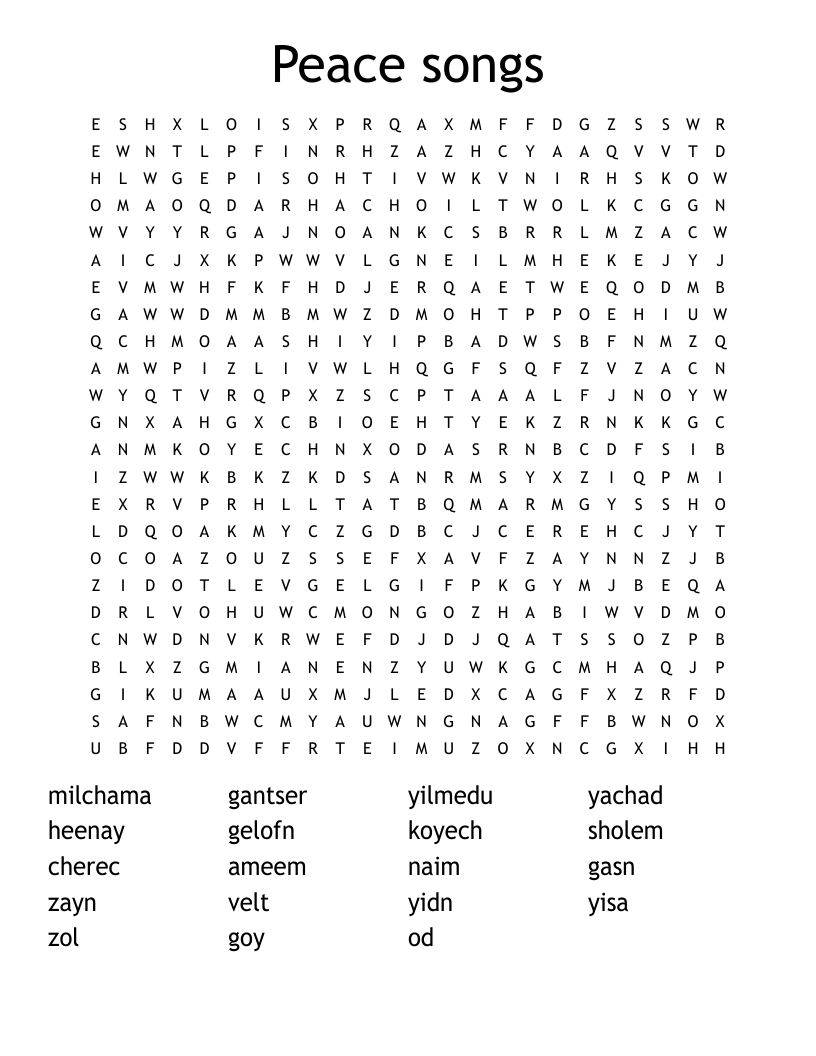 Peace songs Word Search