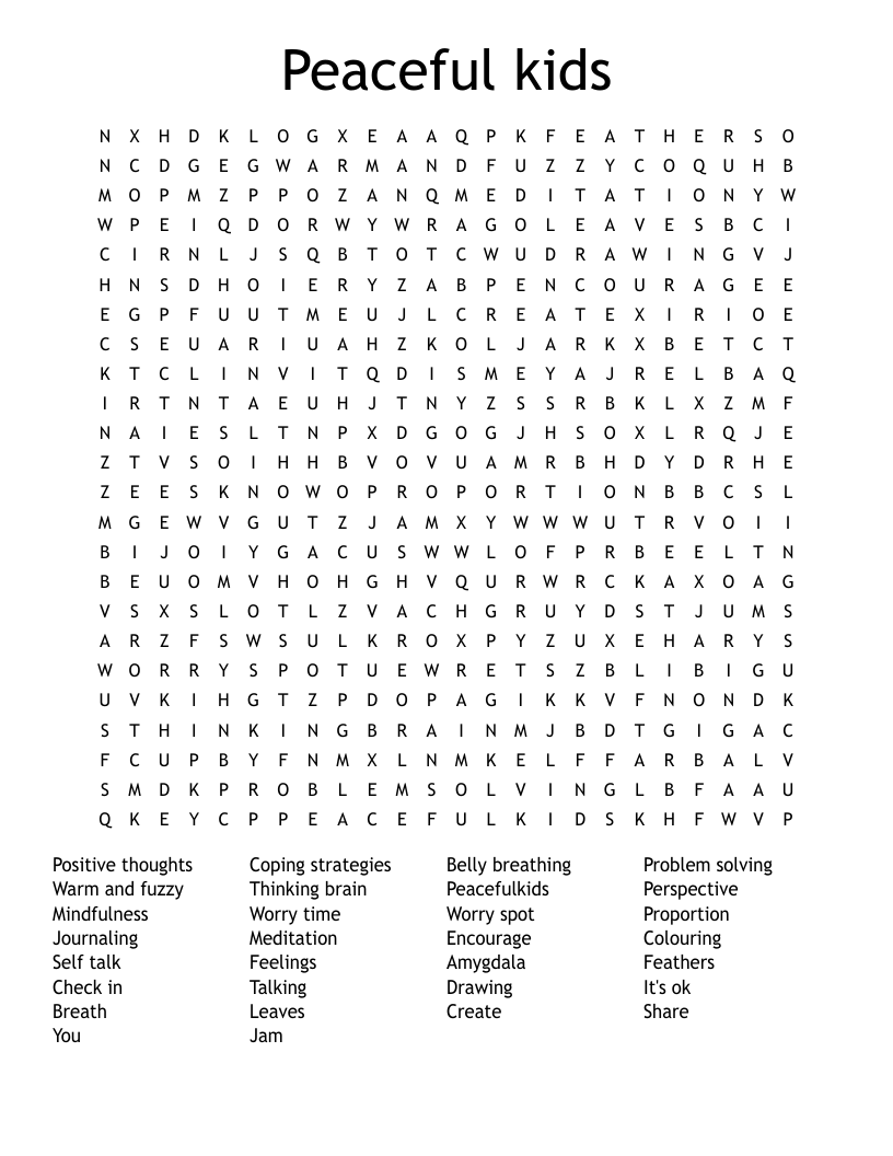 Peaceful kids Word Search