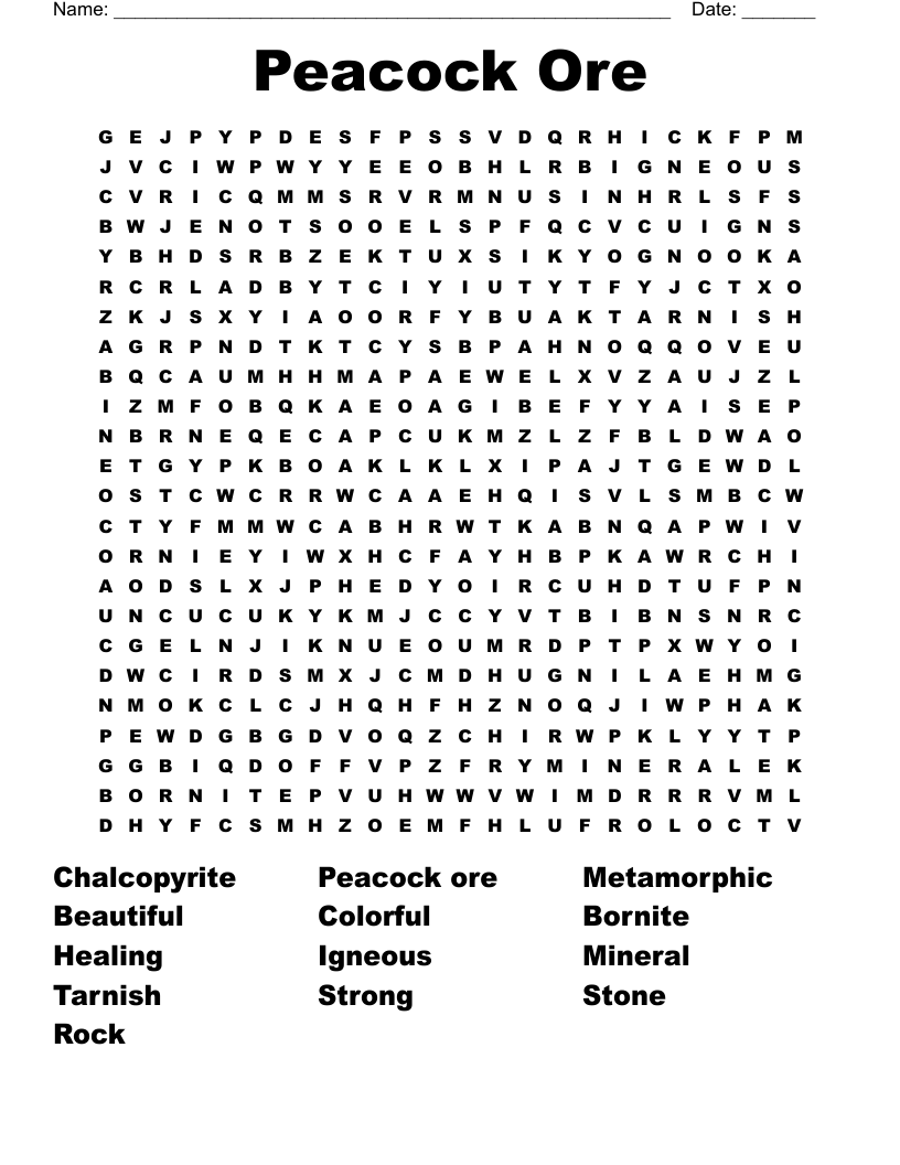 Peacock Ore Word Search