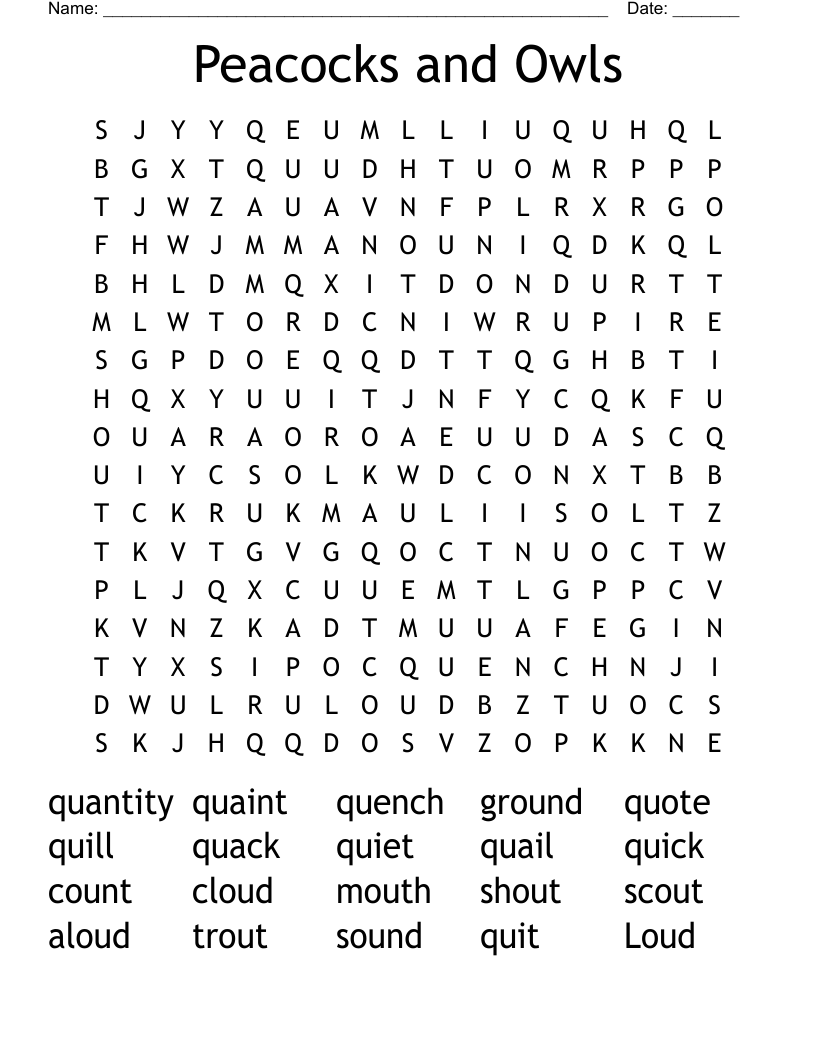 Peacocks and Owls Word Search