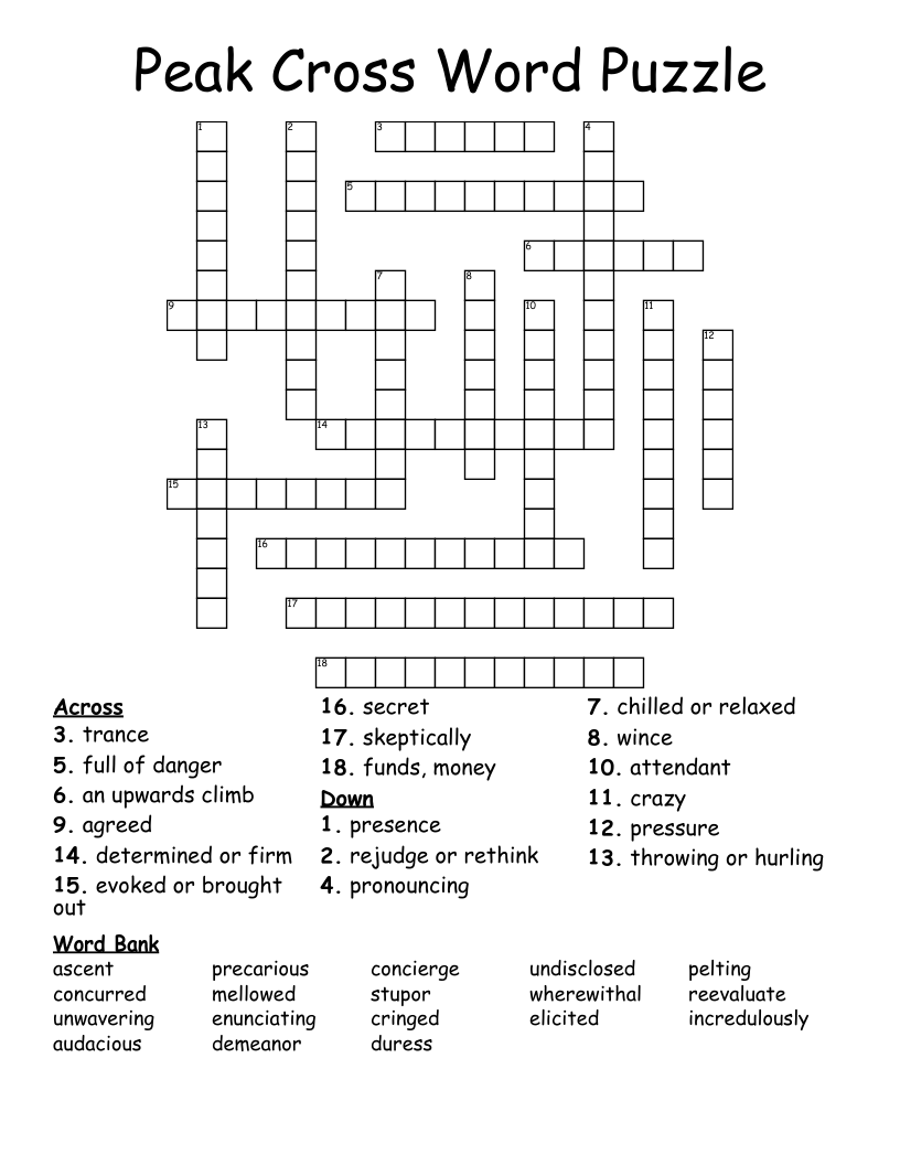 Peak Cross Word Puzzle