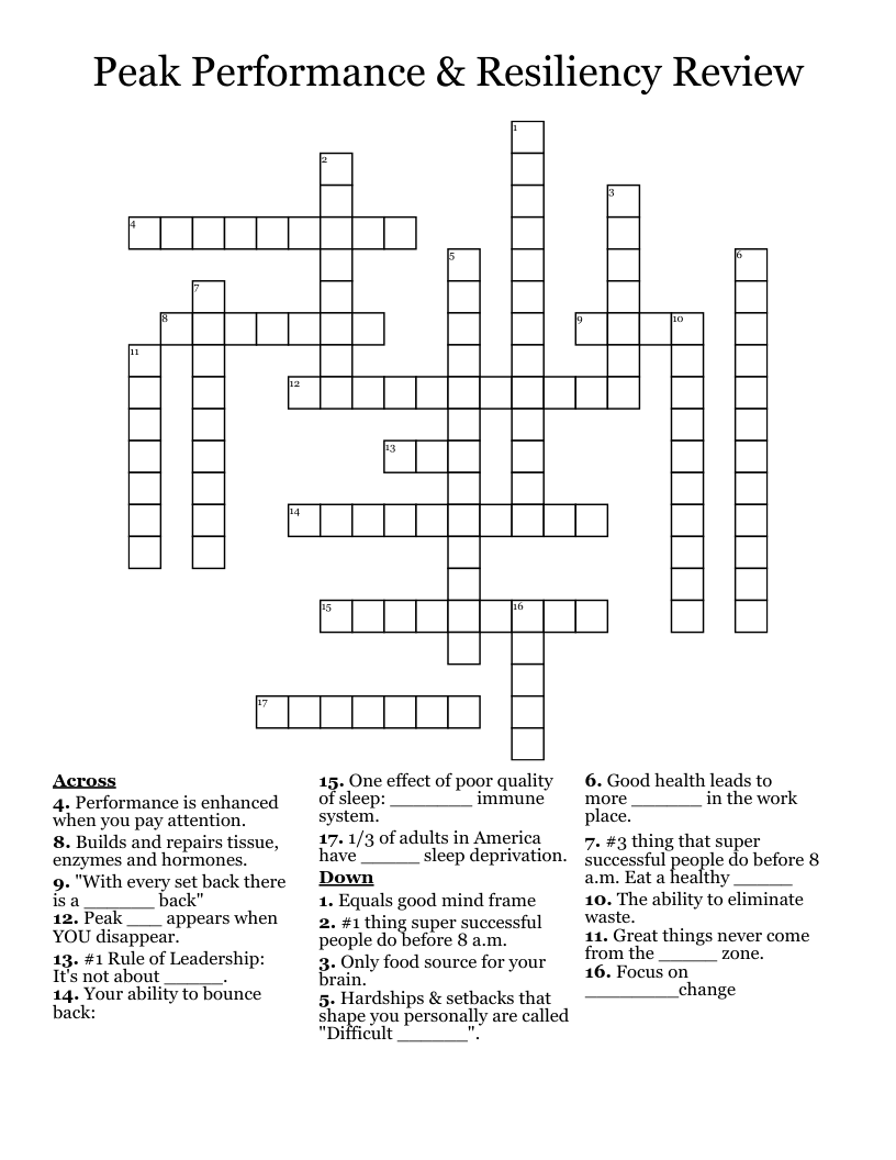 Peak Performance & Resiliency Review Crossword
