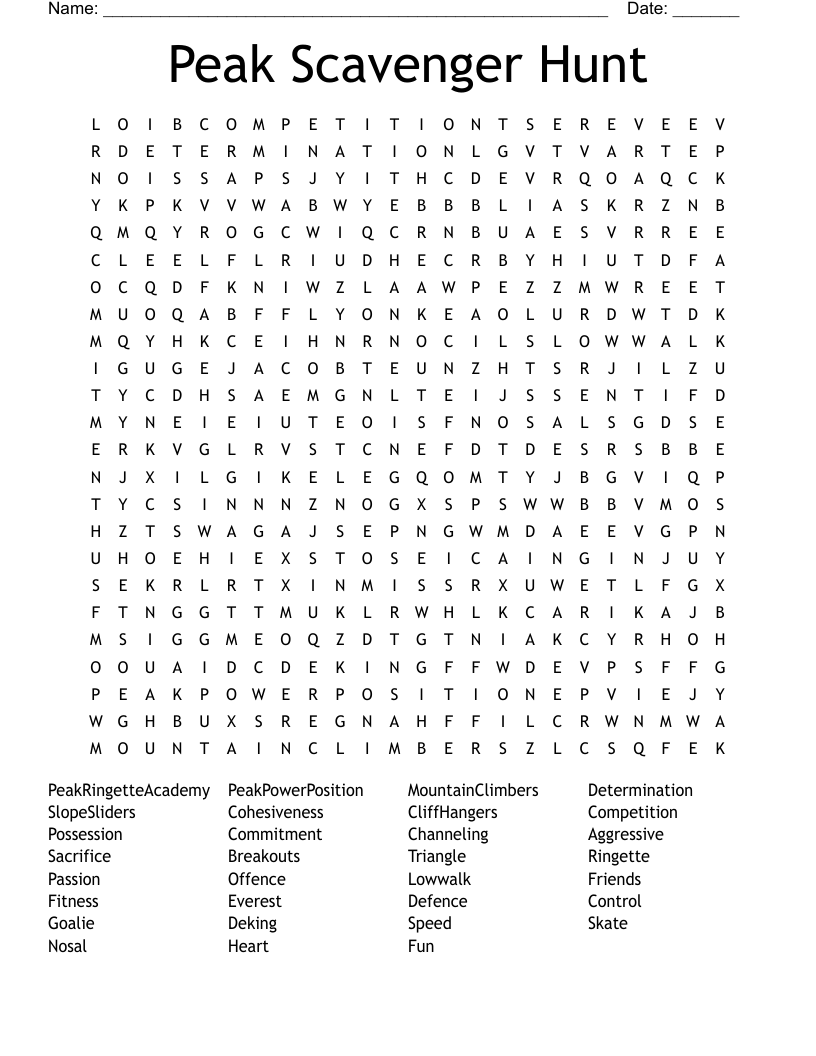 Peak Scavenger Hunt Word Search