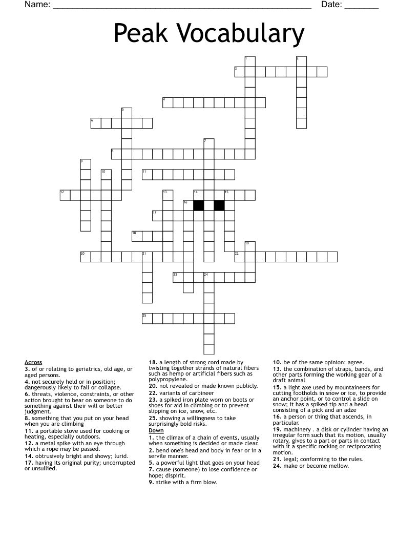 Peak Vocabulary Crossword