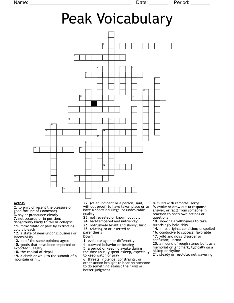 Peak Voicabulary Crossword