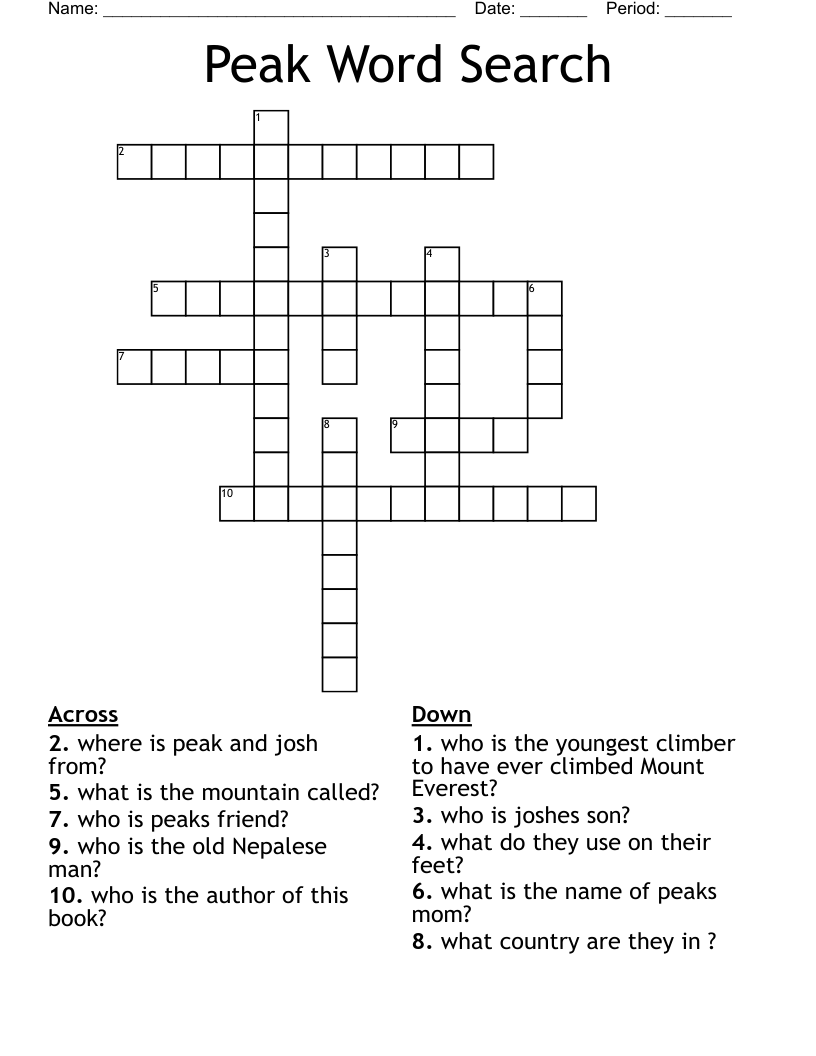 Peak Word Search Crossword