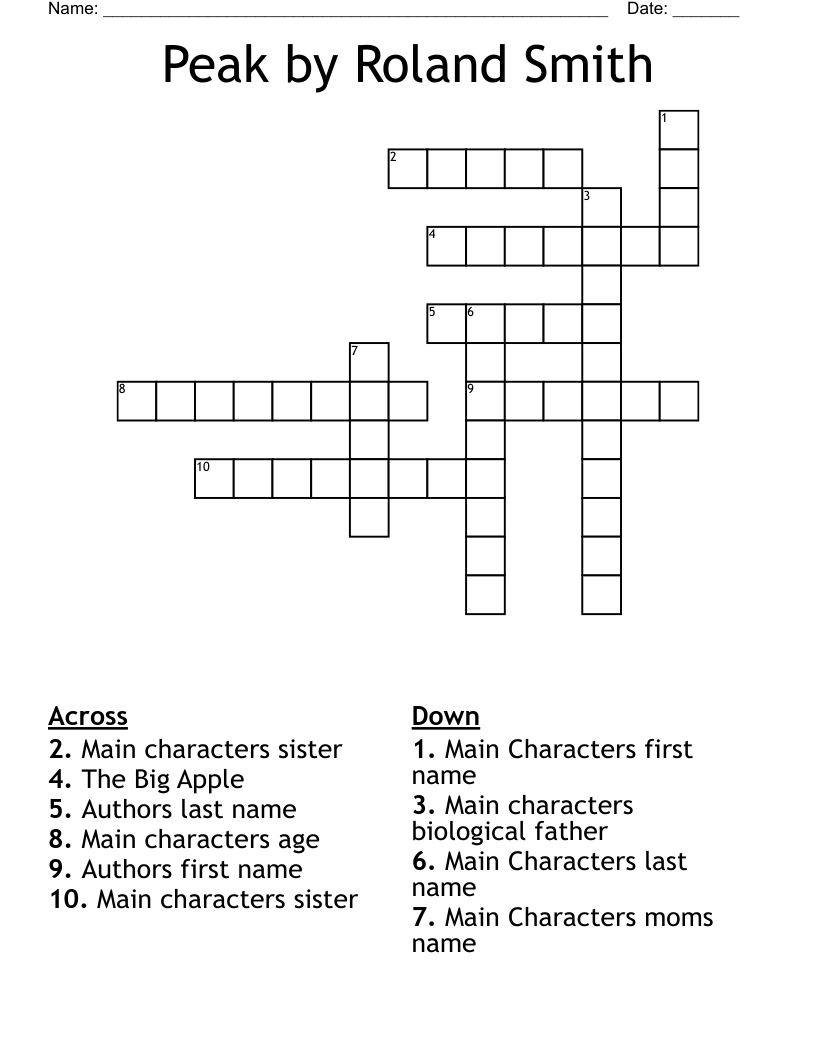 Peak by Roland Smith Crossword