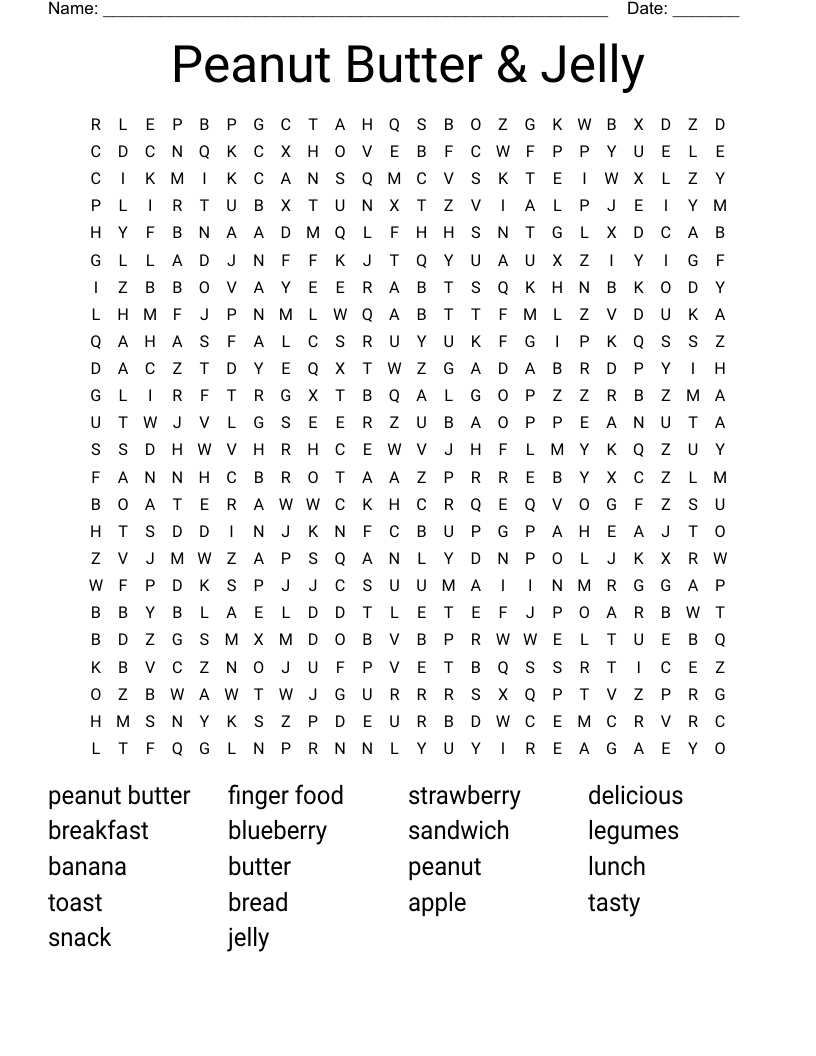 Peanut Butter & Jelly Word Search