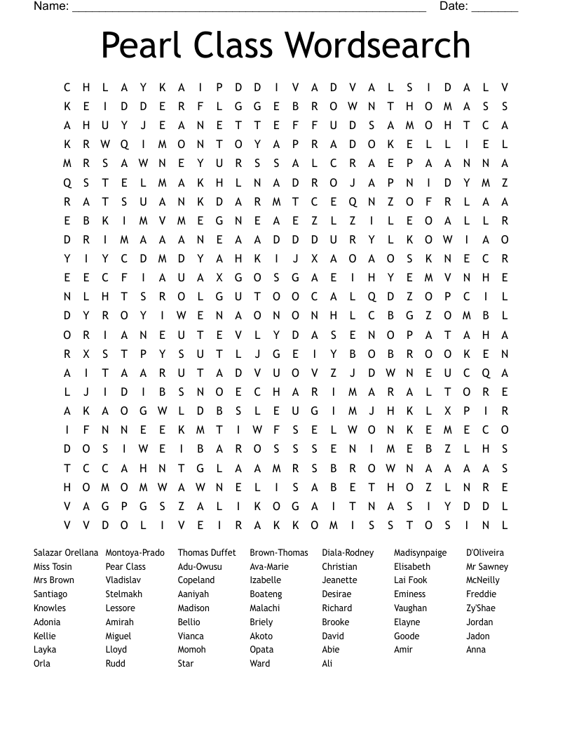 Pearl Class Wordsearch
