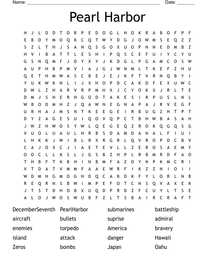 Pearl Harbor Word Search