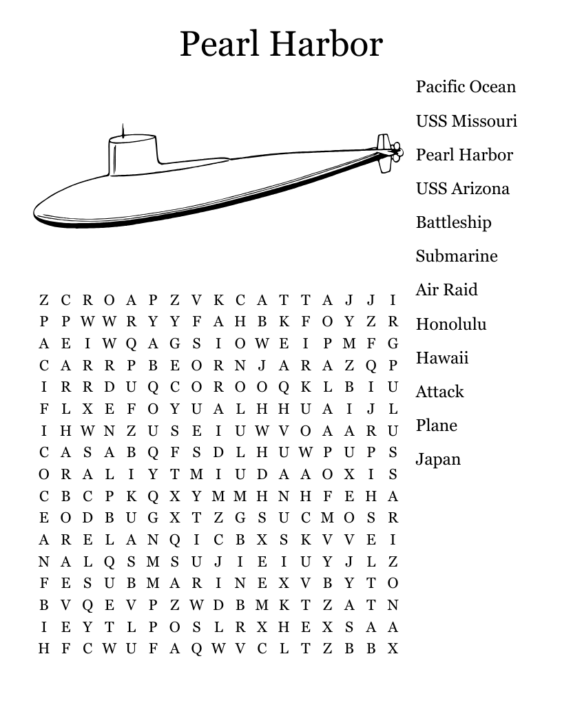 Pearl Harbor Word Search