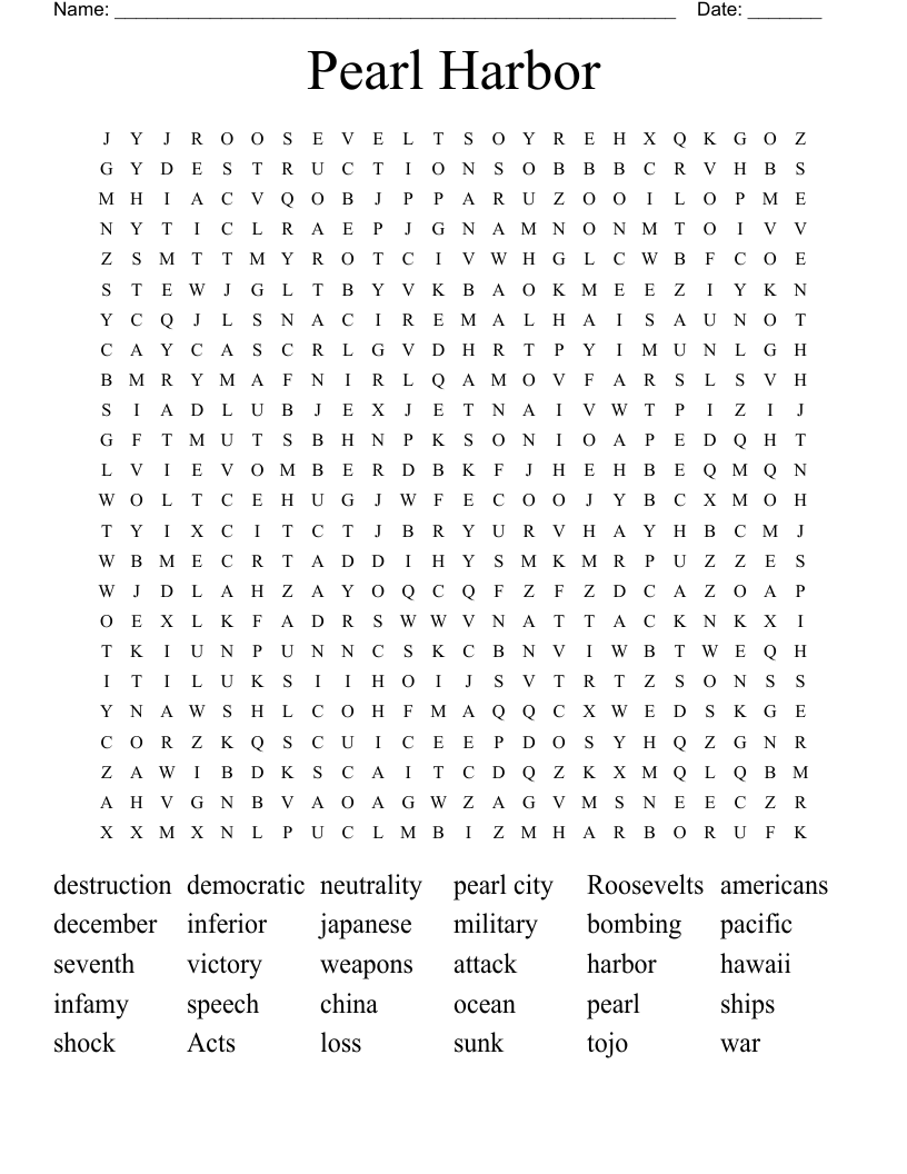 Pearl Harbor Word Search