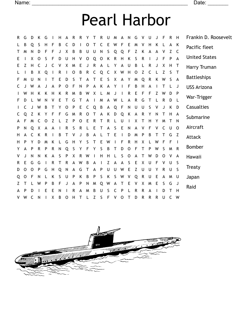 Pearl Harbor Word Search