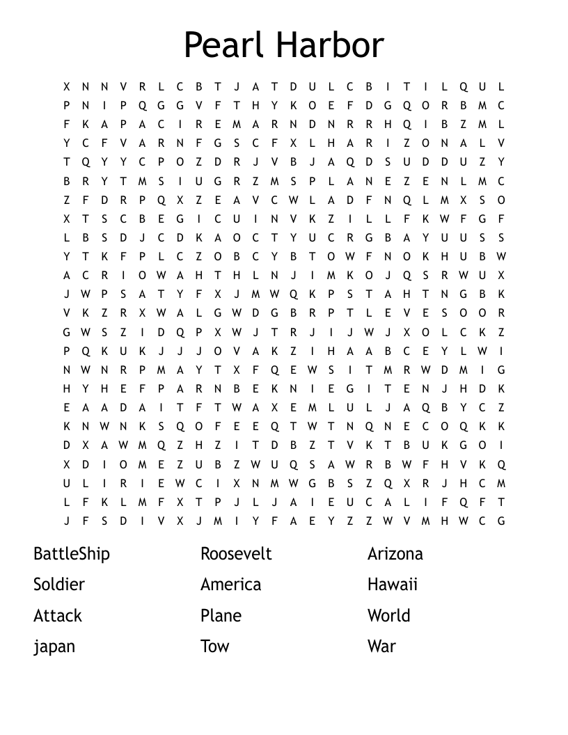 Pearl Harbor Word Search