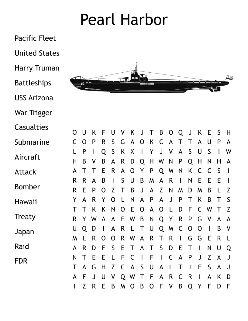 Pearl Harbor Word Search