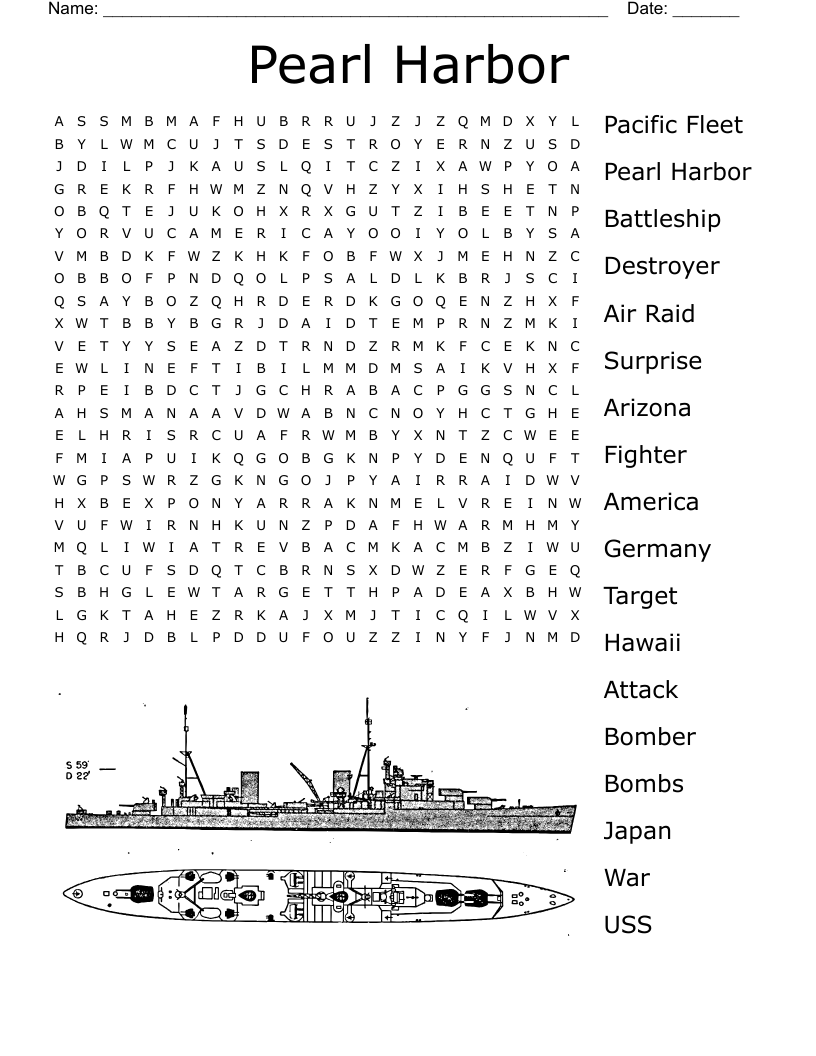 Pearl Harbor Word Search