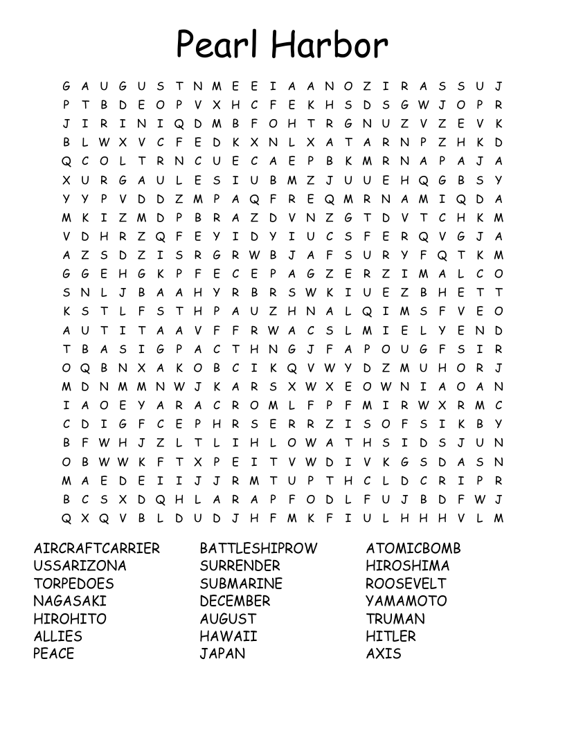 Pearl Harbor Word Search