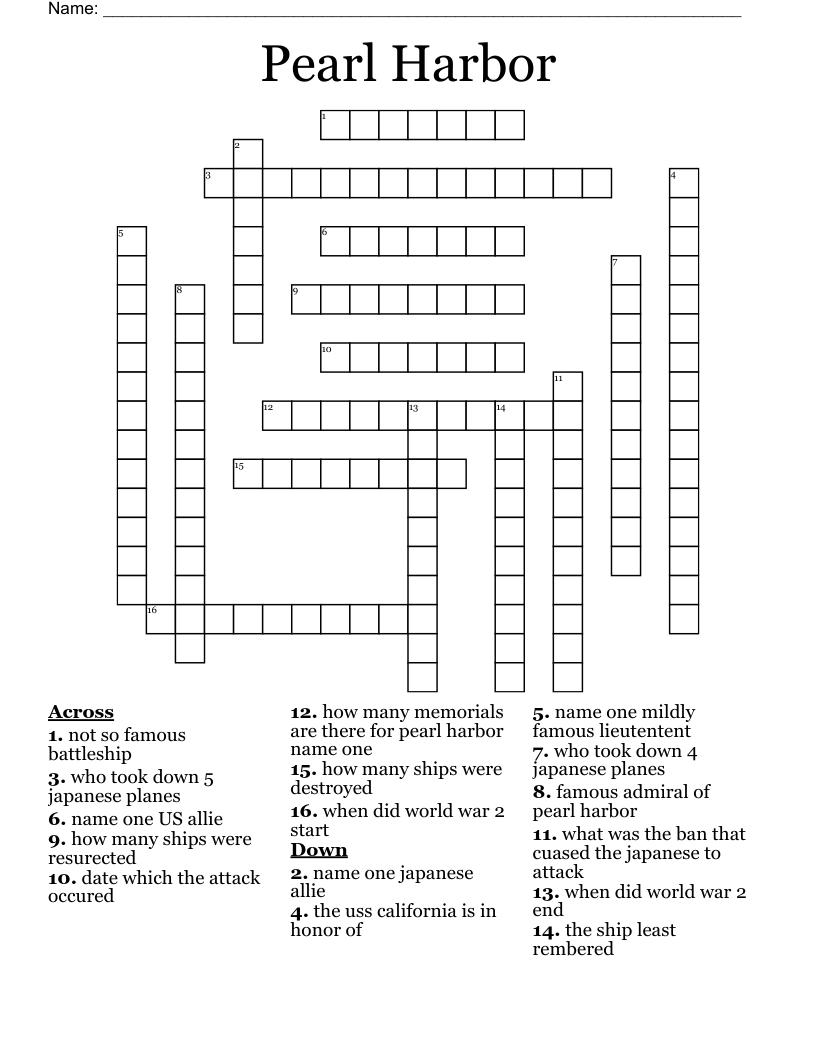 Pearl Harbor Crossword