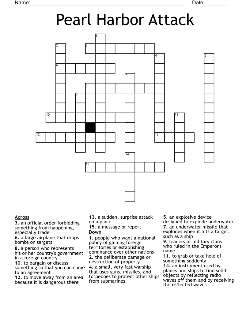 Pearl Harbor Attack Crossword
