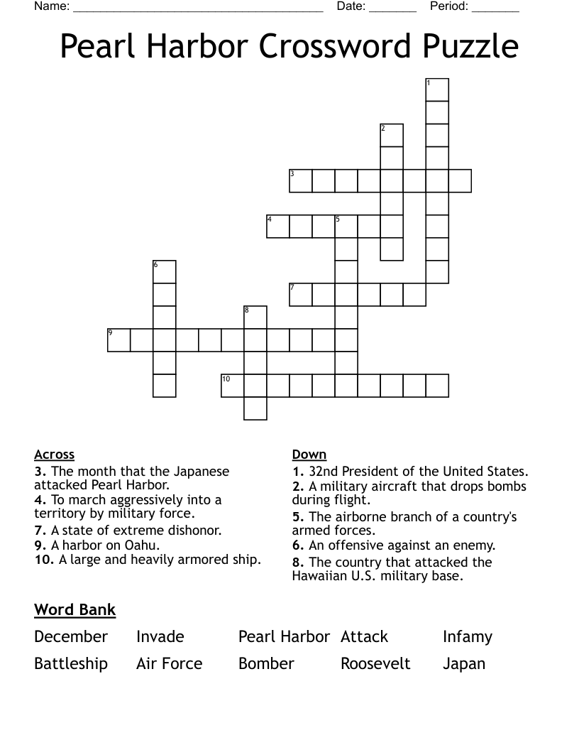 Pearl Harbor Crossword Puzzle