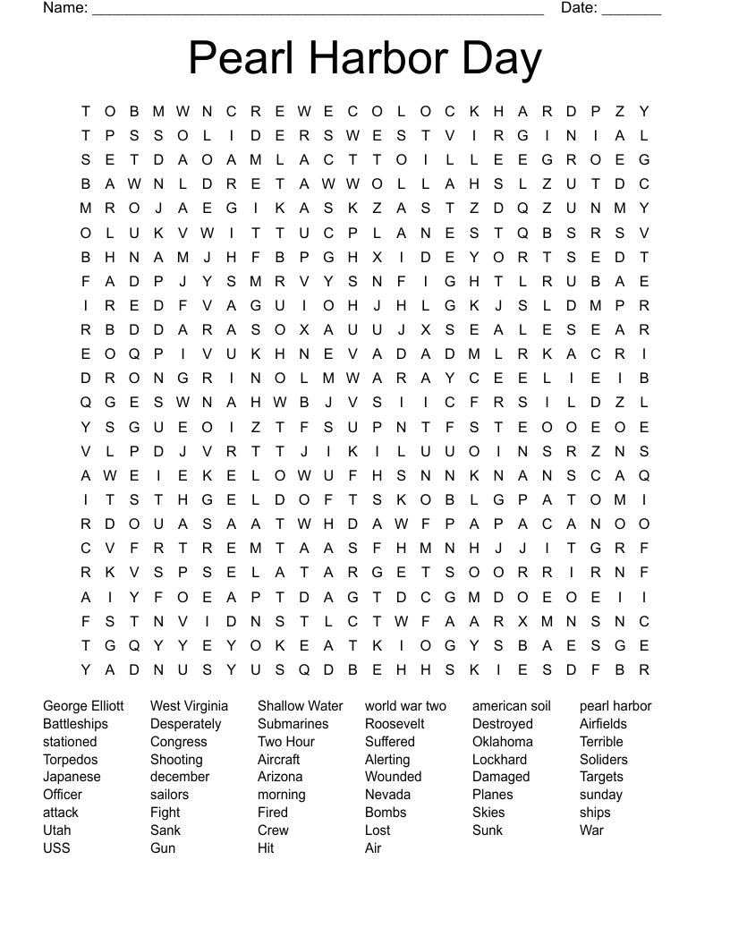 Pearl Harbor Day  Word Search