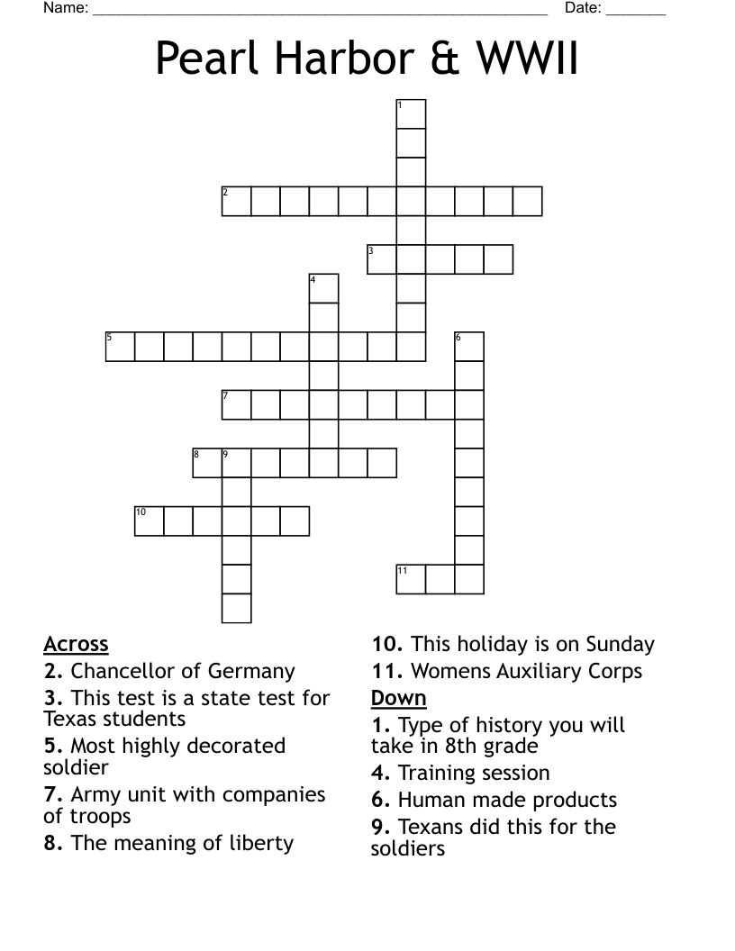 Pearl Harbor & WWII Crossword