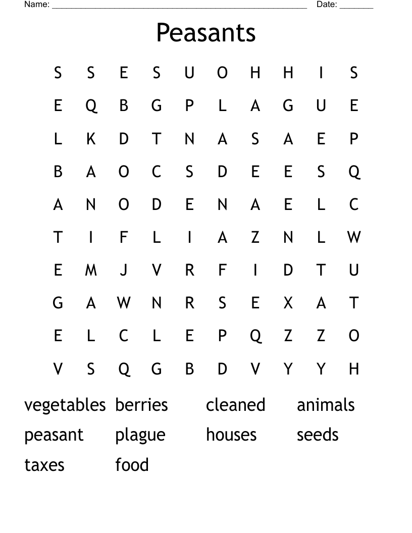 Peasants Word Search
