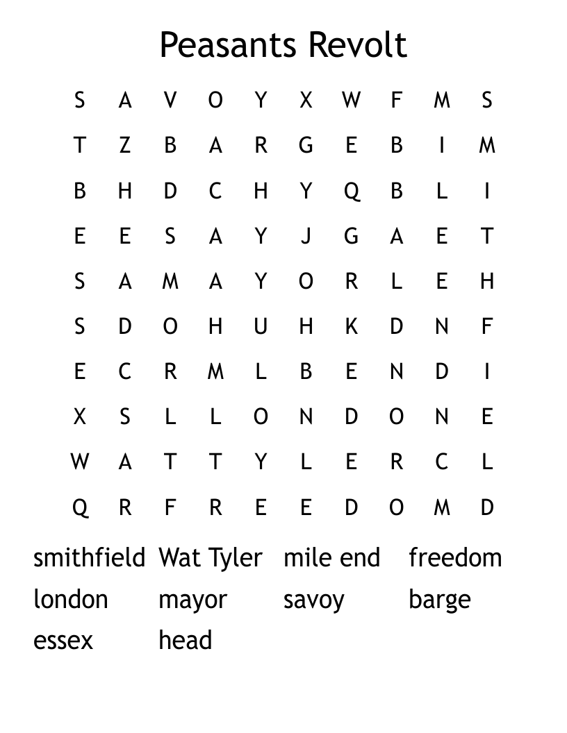 Peasants Revolt Word Search