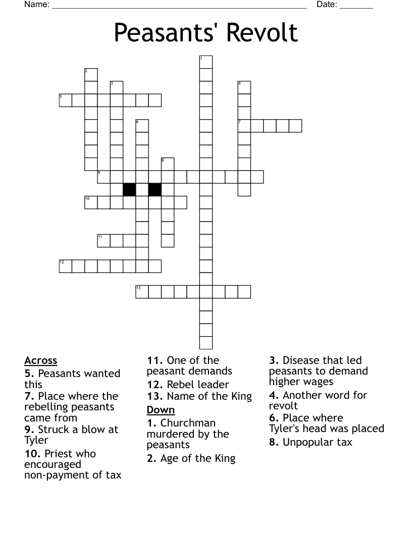 Peasants' Revolt Crossword