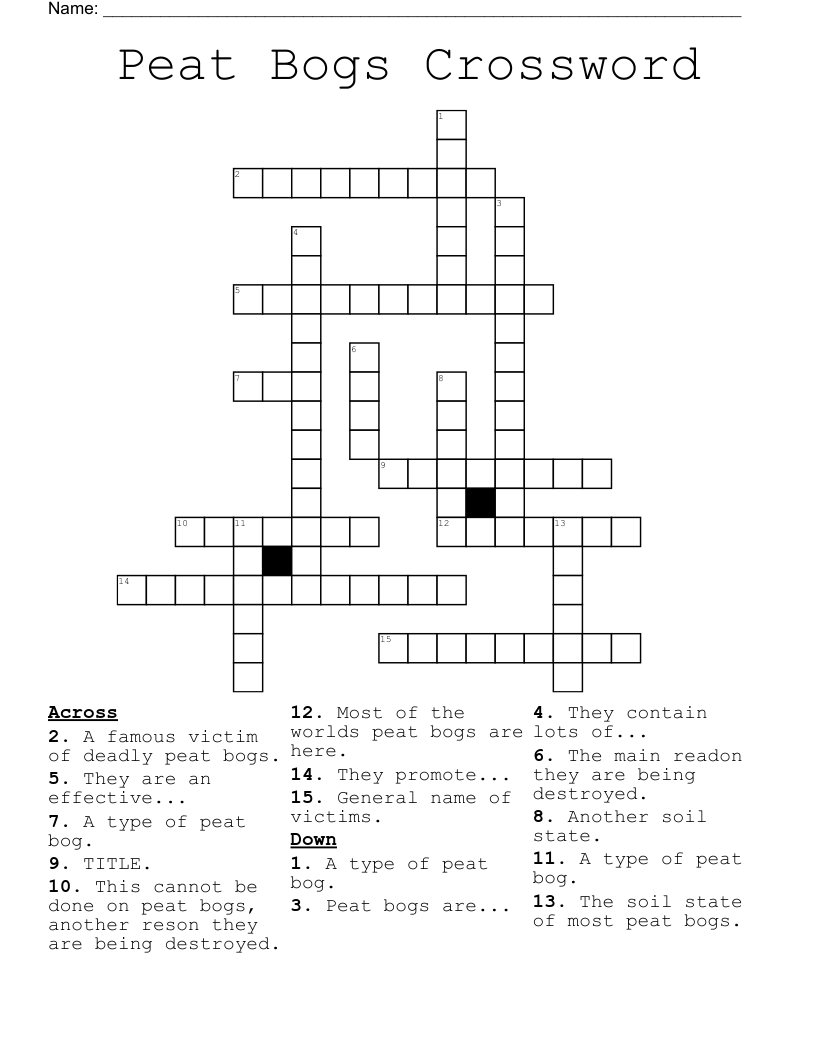 Peat Bogs Crossword