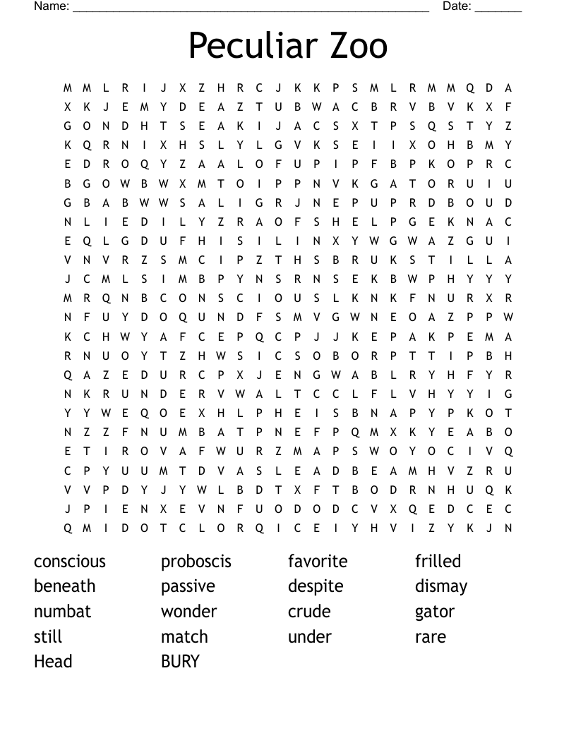 Peculiar Zoo Word Search