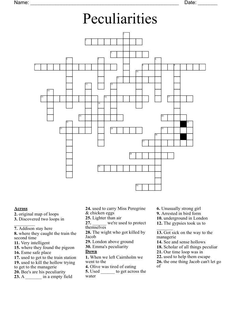 Peculiarities  Crossword
