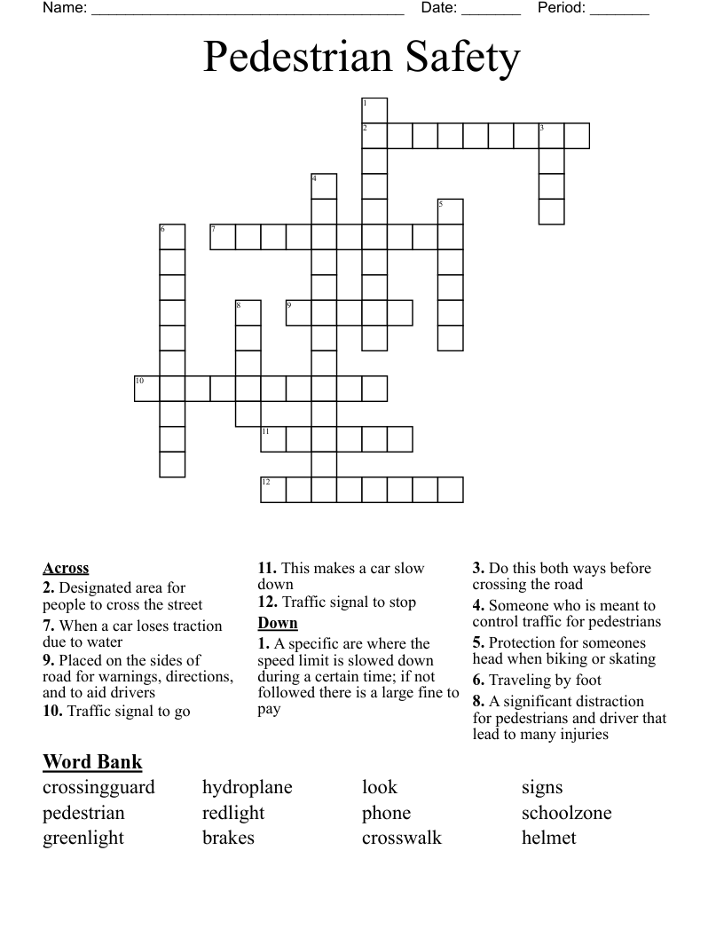 Pedestrian Safety Crossword