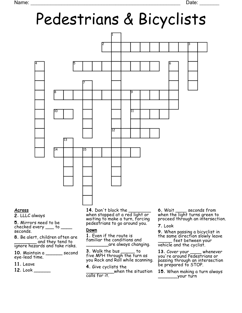 Pedestrians & Bicyclists Crossword