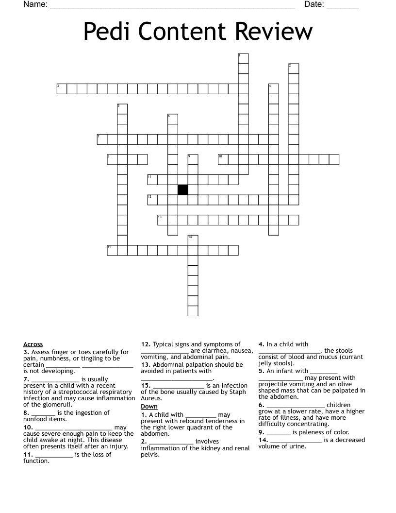 Pedi Content Review Crossword