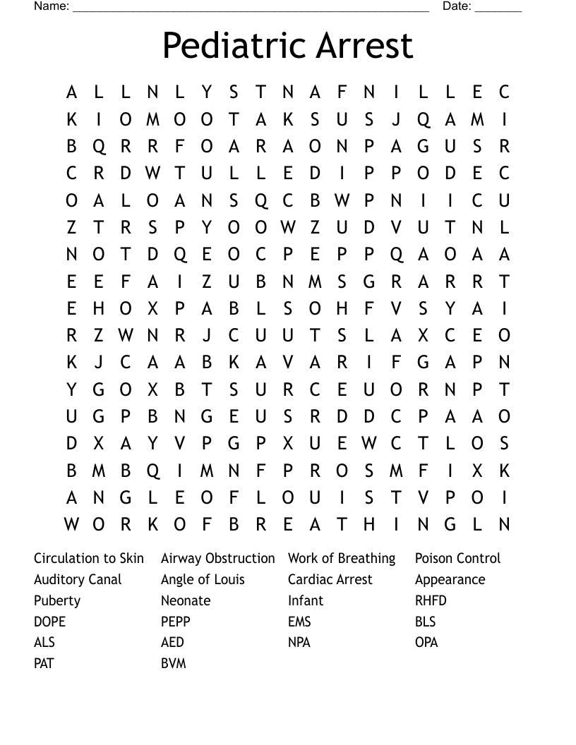 Pediatric Arrest Word Search