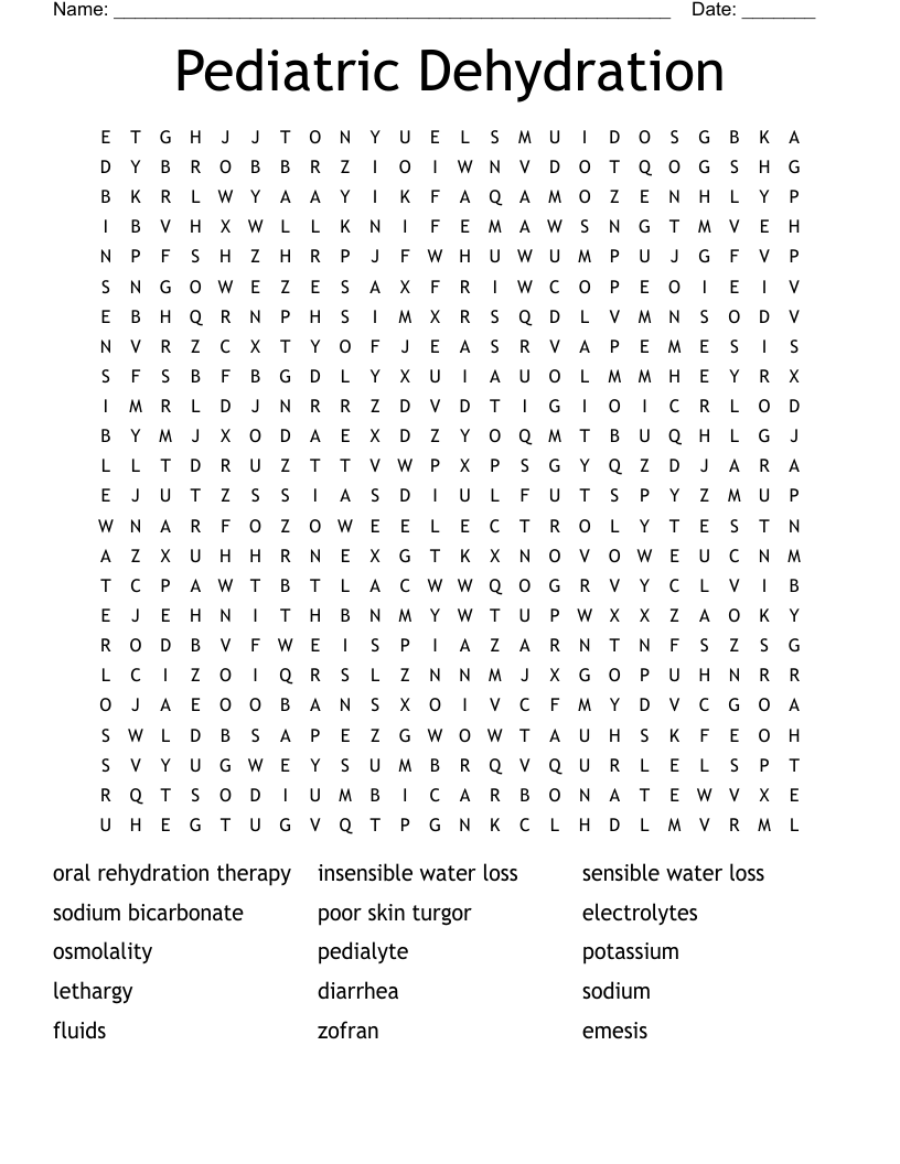 Pediatric Dehydration Word Search