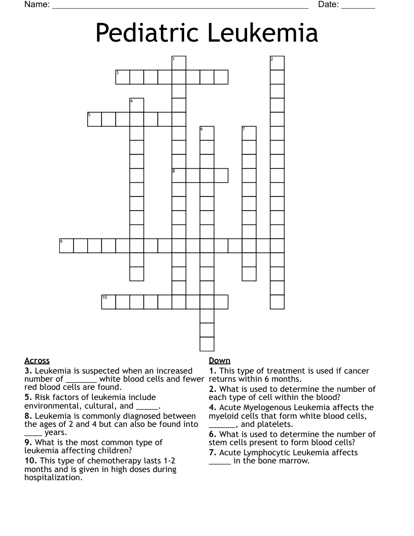 Pediatric Leukemia  Crossword