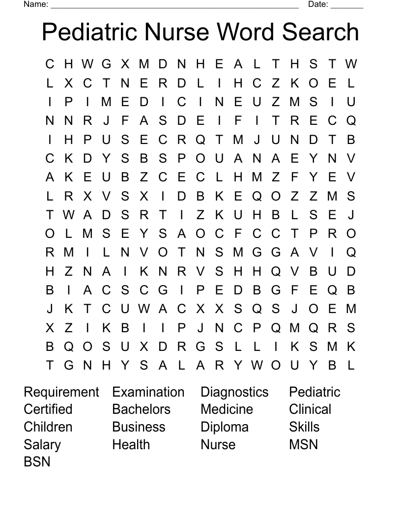 Pediatric Nurse Word Search
