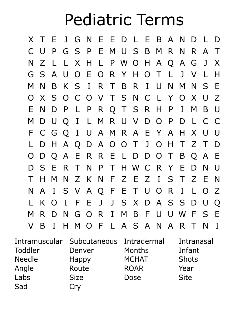 Pediatric Terms Word Search