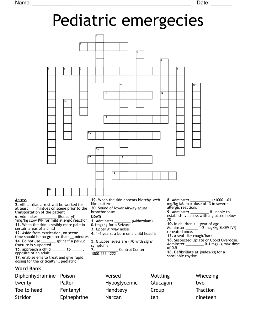Pediatric emergecies Crossword