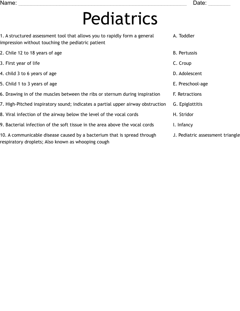 Pediatrics Worksheet