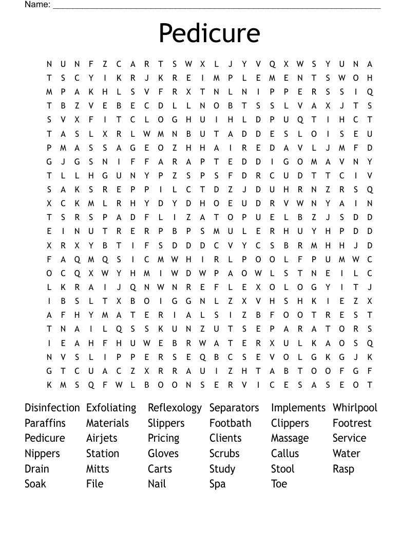 Pedicure Word Search