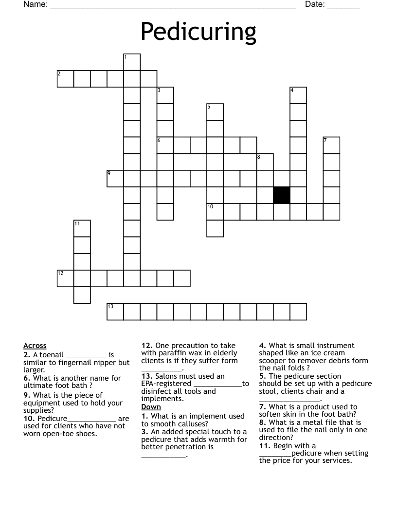Pedicuring Crossword