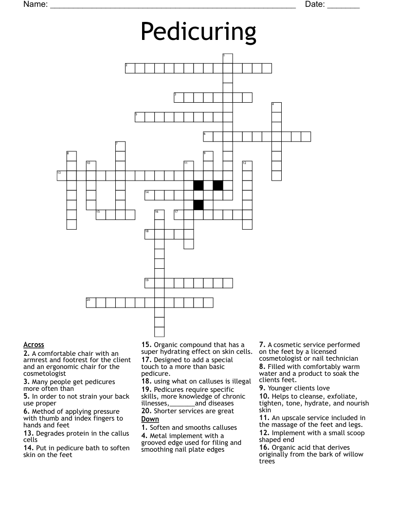 Pedicuring Crossword
