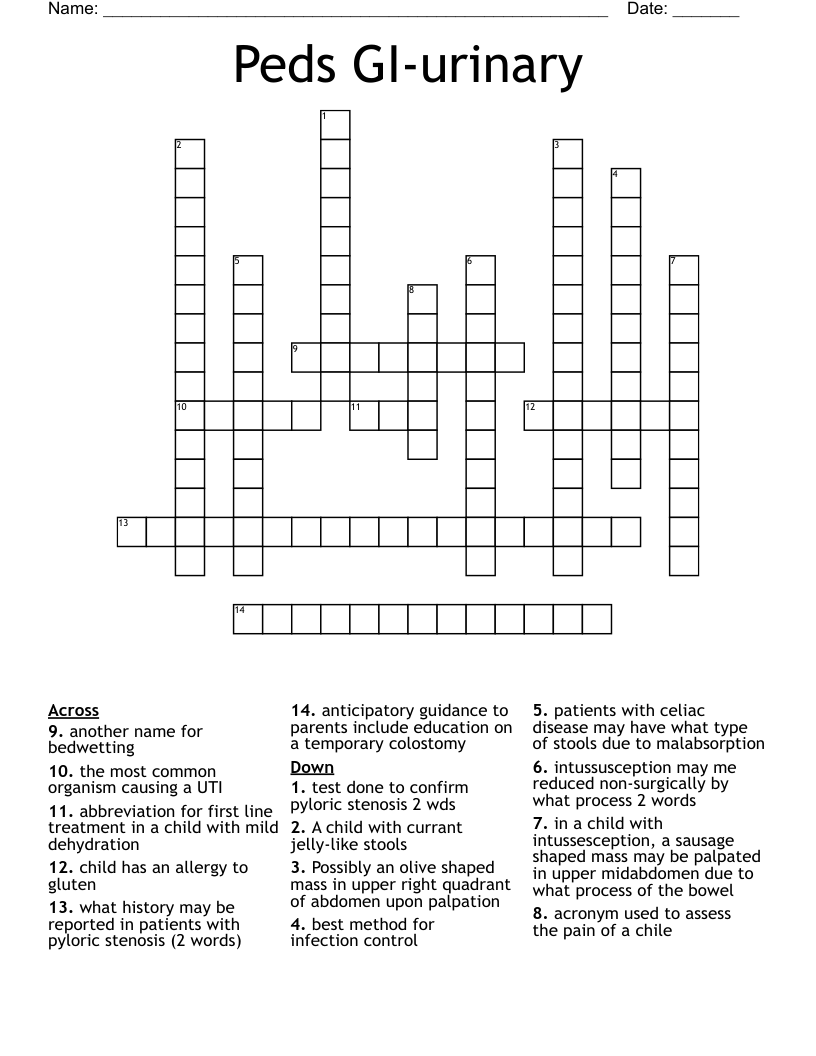 Peds GI-urinary Crossword
