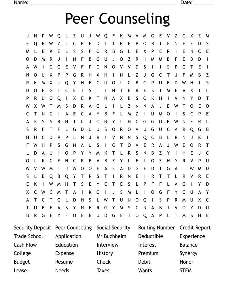 Peer Counseling Word Search